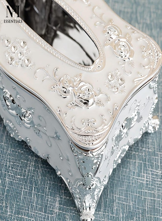 NFI essentials Tissue Holder Box, European Style Luxurious Tissue Cover for Home, Office, Bedroom, Restaurant, Vintage Plastic Rose Tissue Box Holder for Home Office Decoration - Image 2